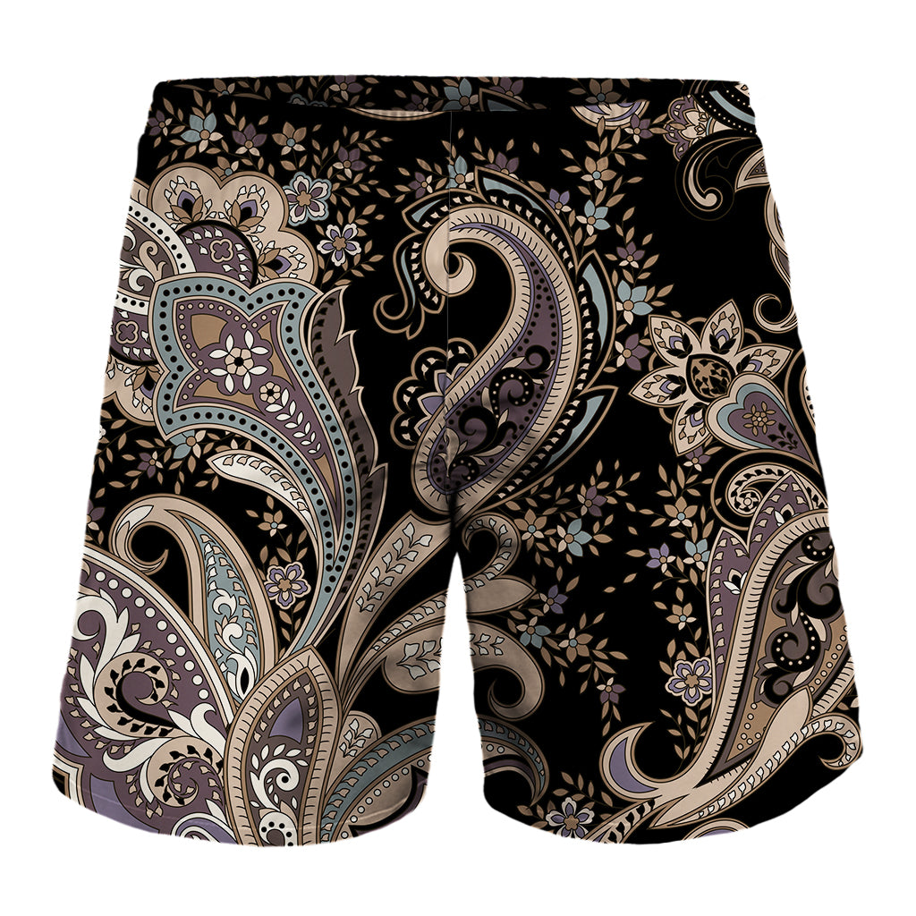 Dark Brown Paisley Pattern Print Men's Shorts