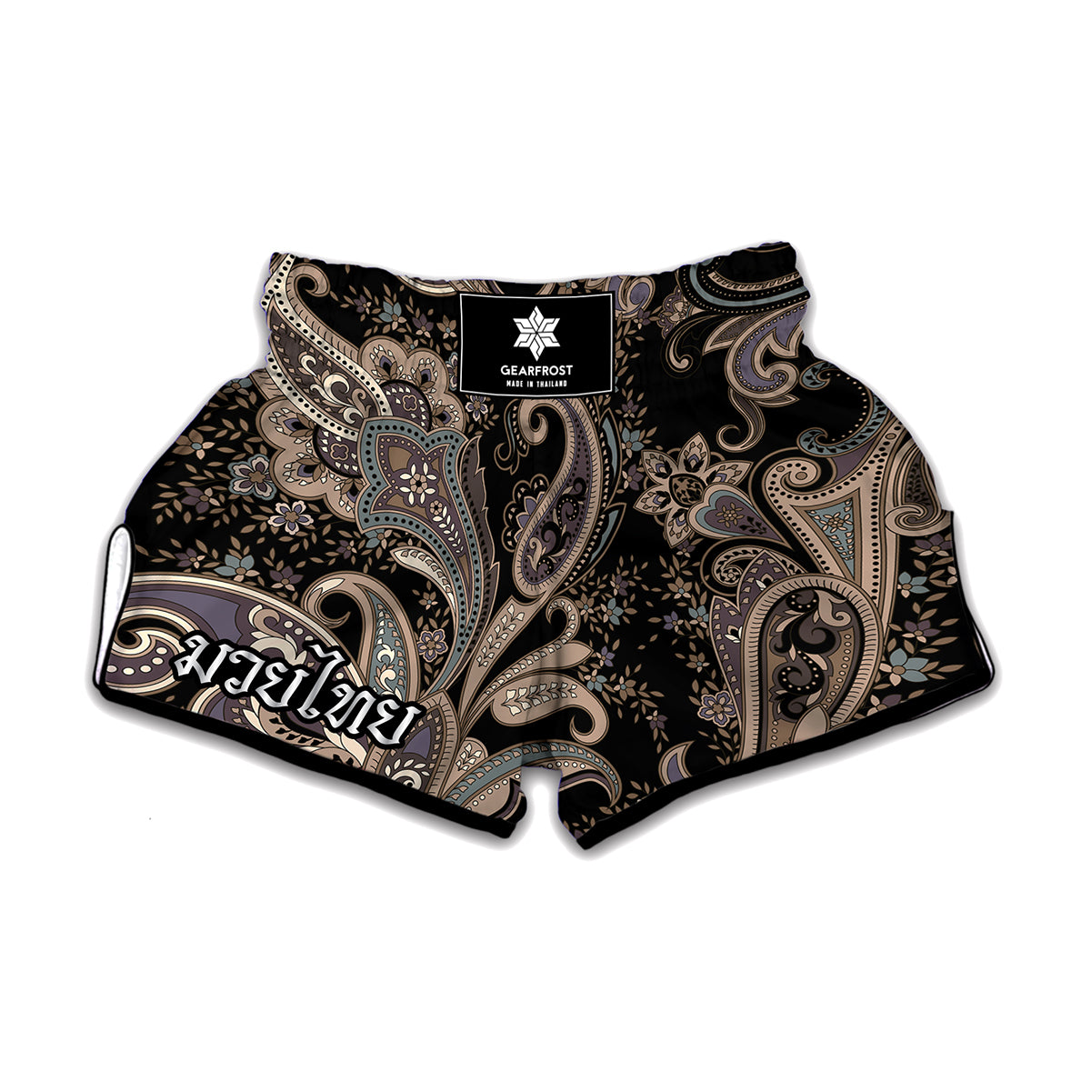 Dark Brown Paisley Pattern Print Muay Thai Boxing Shorts