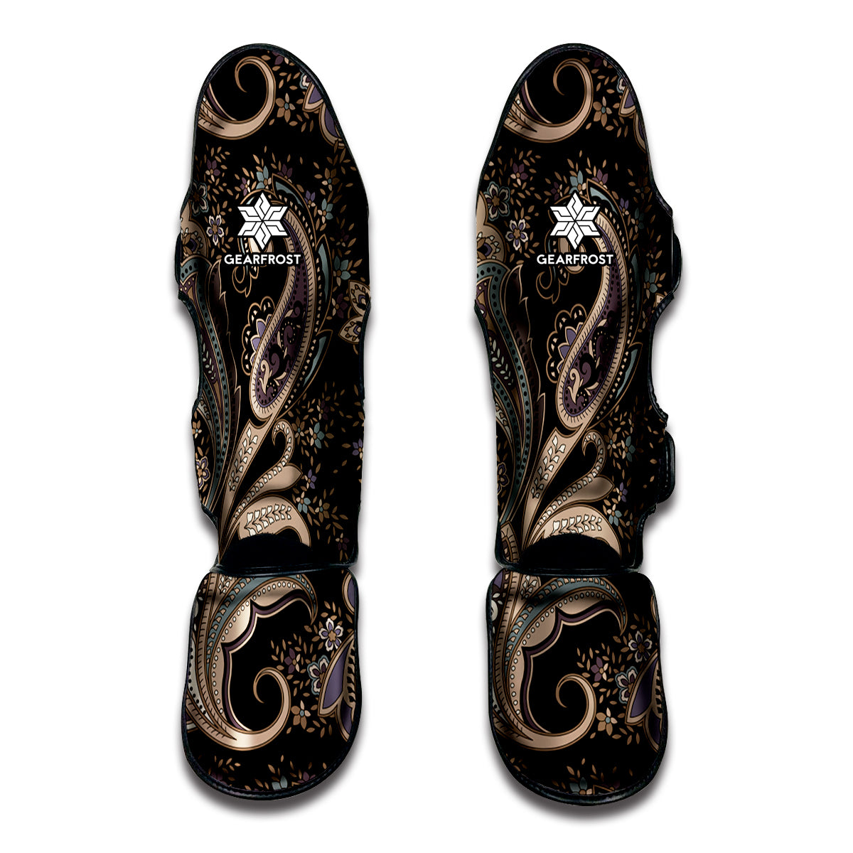 Dark Brown Paisley Pattern Print Muay Thai Shin Guards