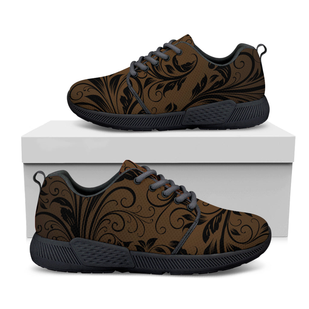 Dark Brown Western Damask Print Black Athletic Shoes