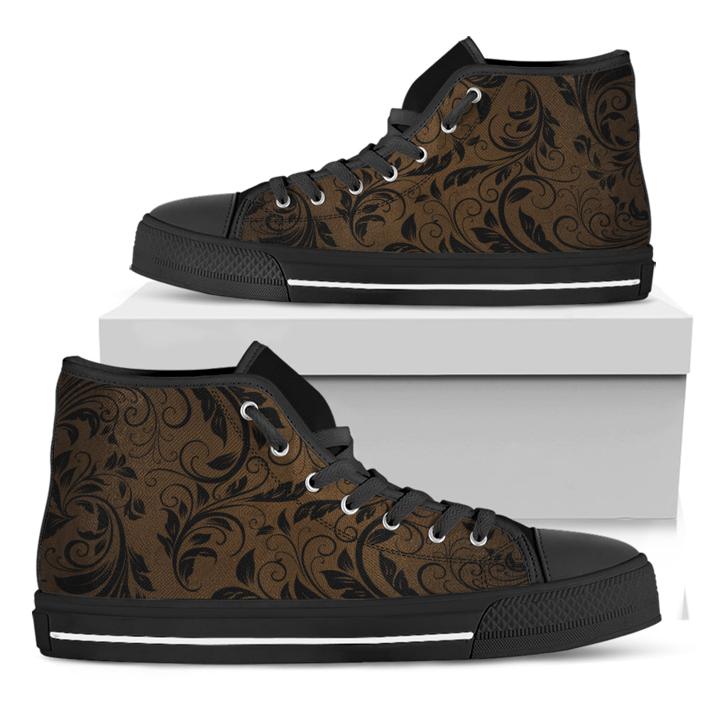 Dark Brown Western Damask Print Black High Top Shoes