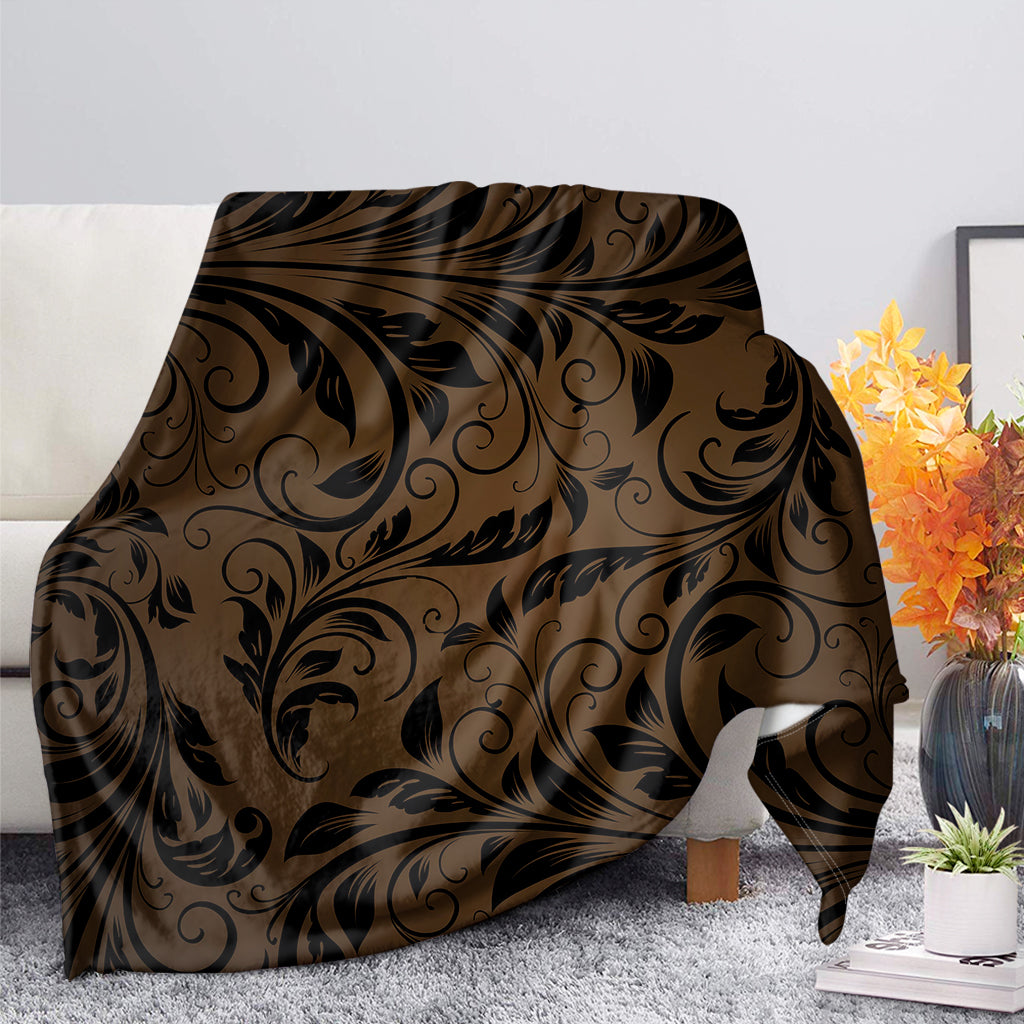 Dark Brown Western Damask Print Blanket