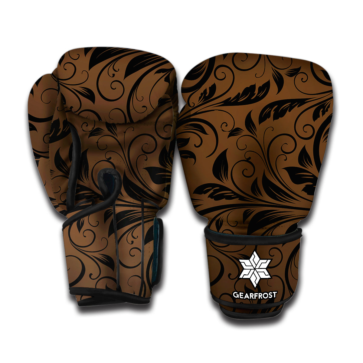 Dark Brown Western Damask Print Boxing Gloves