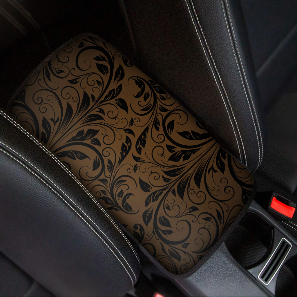 Dark Brown Western Damask Print Car Center Console Cover