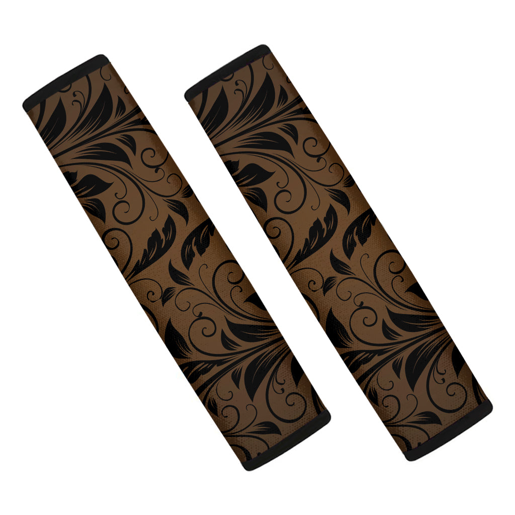 Dark Brown Western Damask Print Car Seat Belt Covers