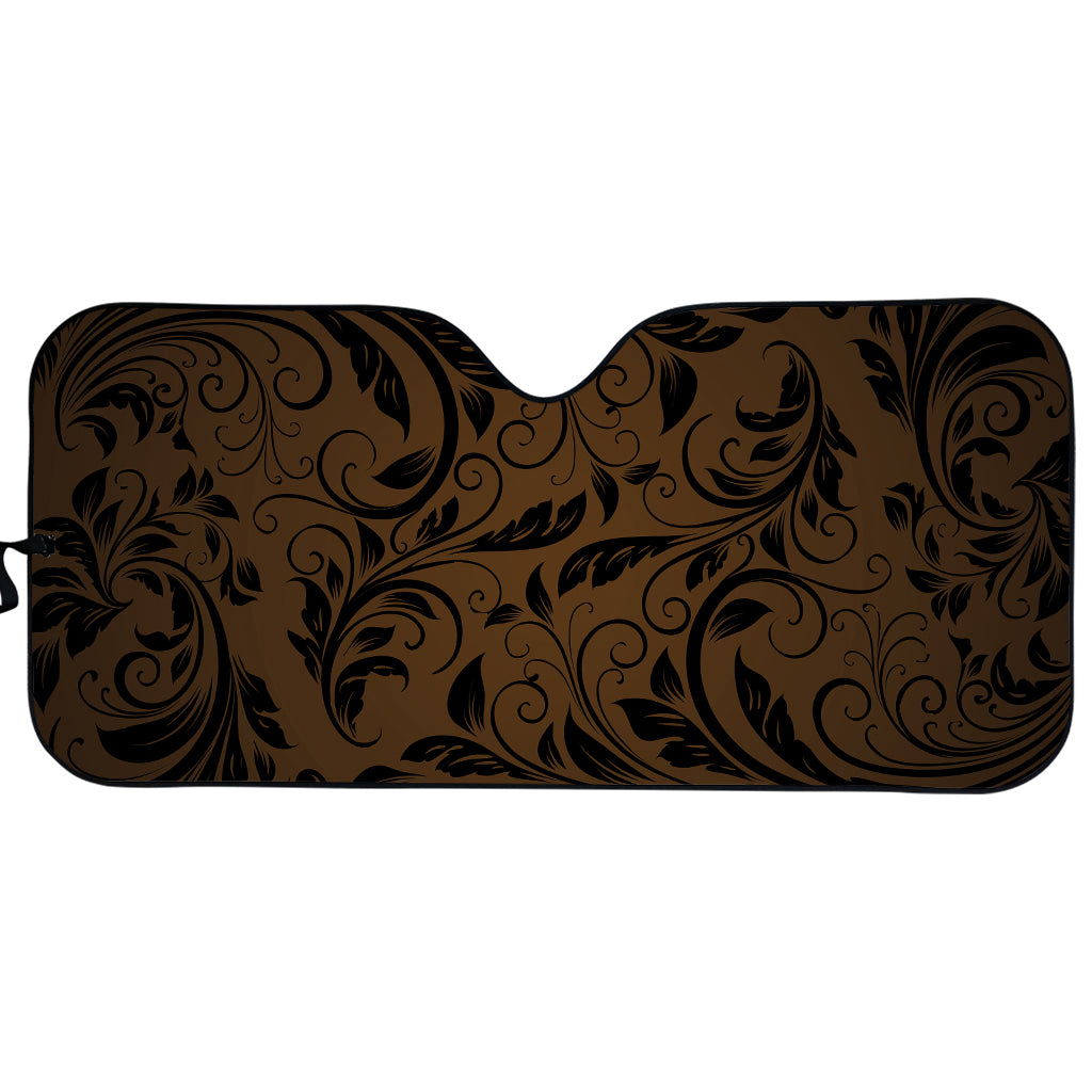 Dark Brown Western Damask Print Car Sun Shade