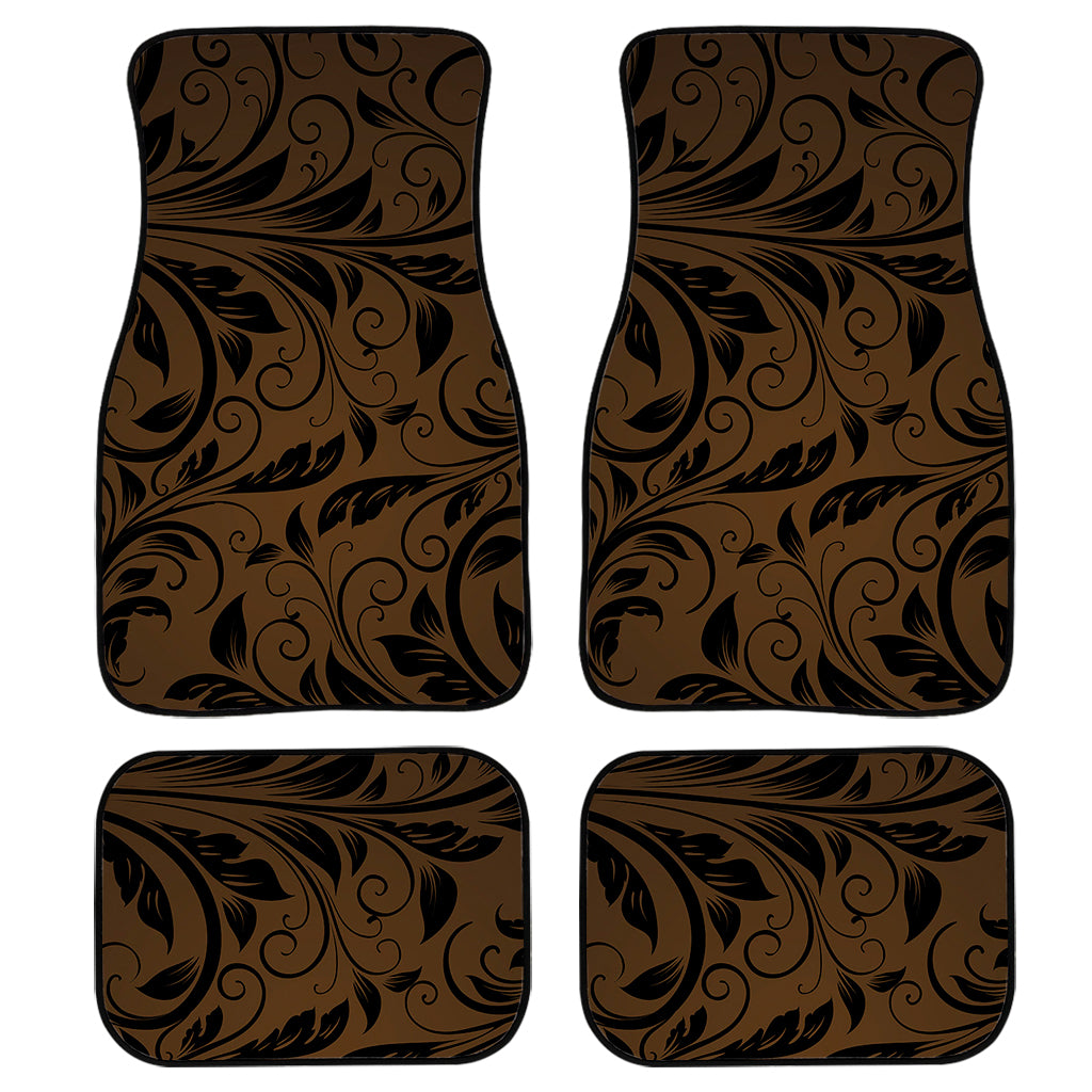 Dark Brown Western Damask Print Front and Back Car Floor Mats