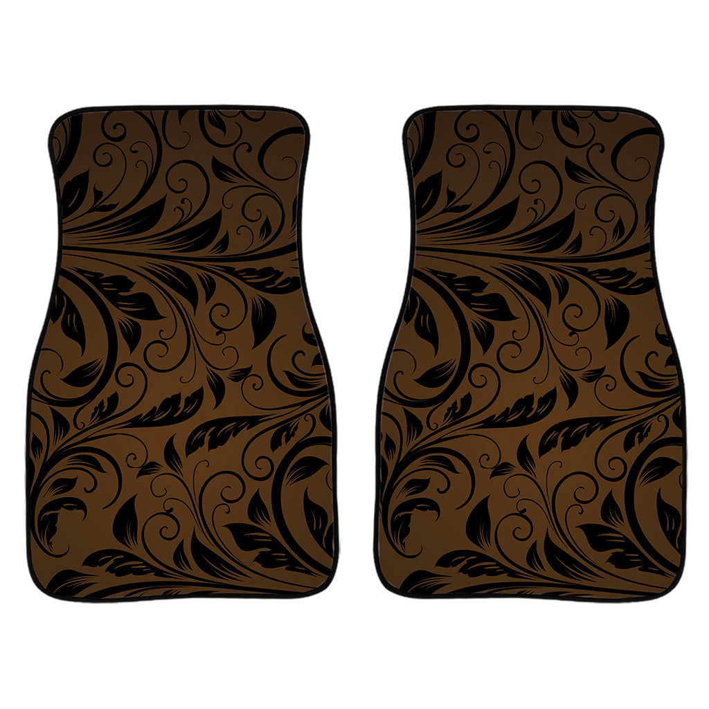 Dark Brown Western Damask Print Front Car Floor Mats