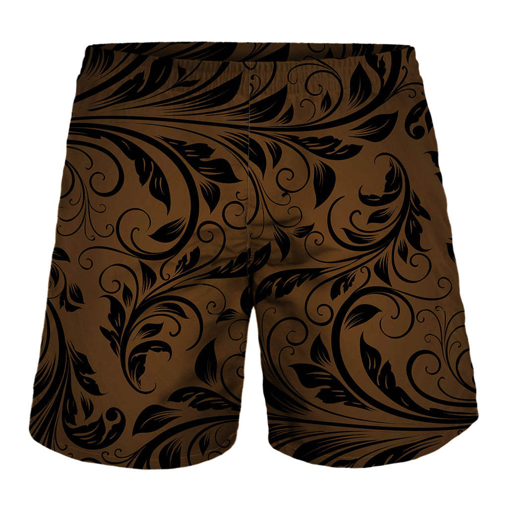 Dark Brown Western Damask Print Men's Shorts