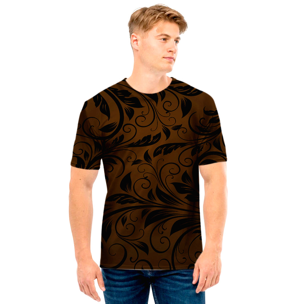 Dark Brown Western Damask Print Men's T-Shirt