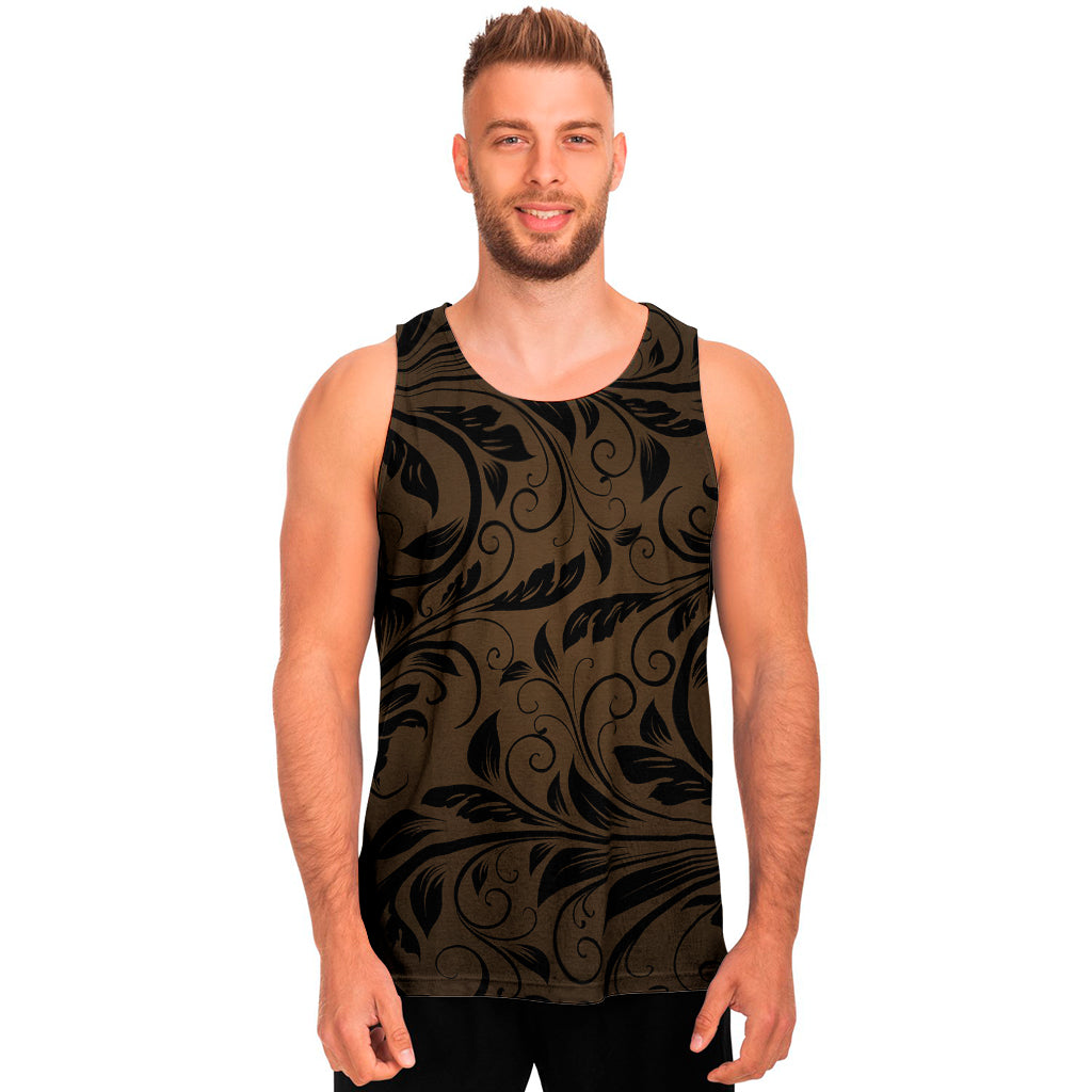 Dark Brown Western Damask Print Men's Tank Top