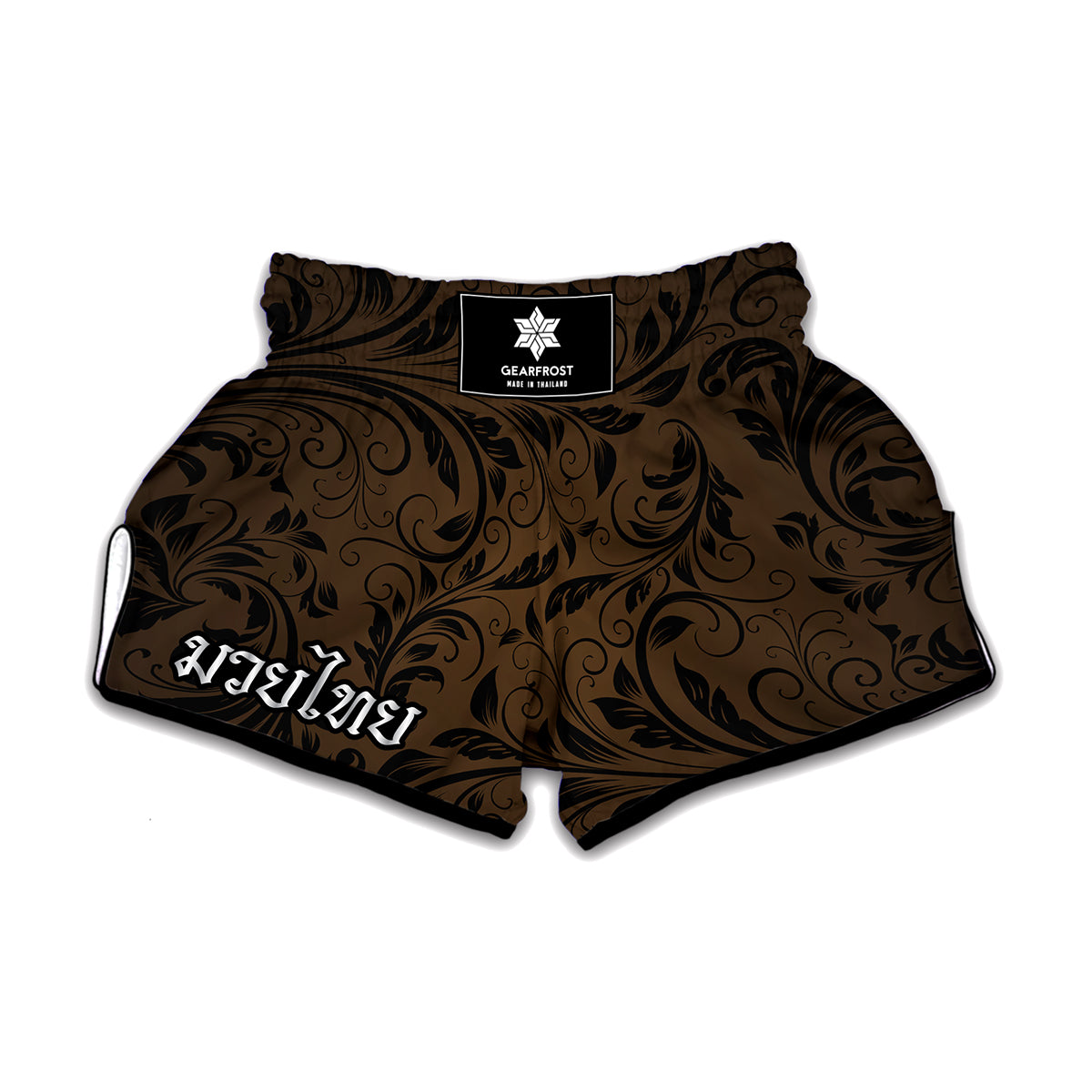 Dark Brown Western Damask Print Muay Thai Boxing Shorts