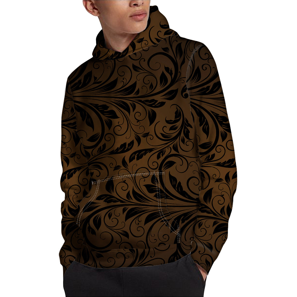 Dark Brown Western Damask Print Pullover Hoodie