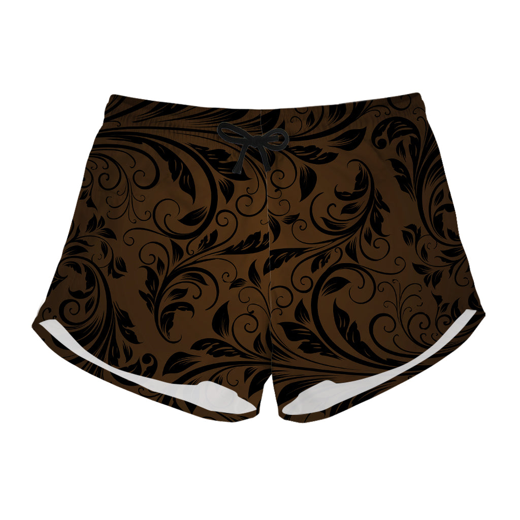 Dark Brown Western Damask Print Women's Shorts