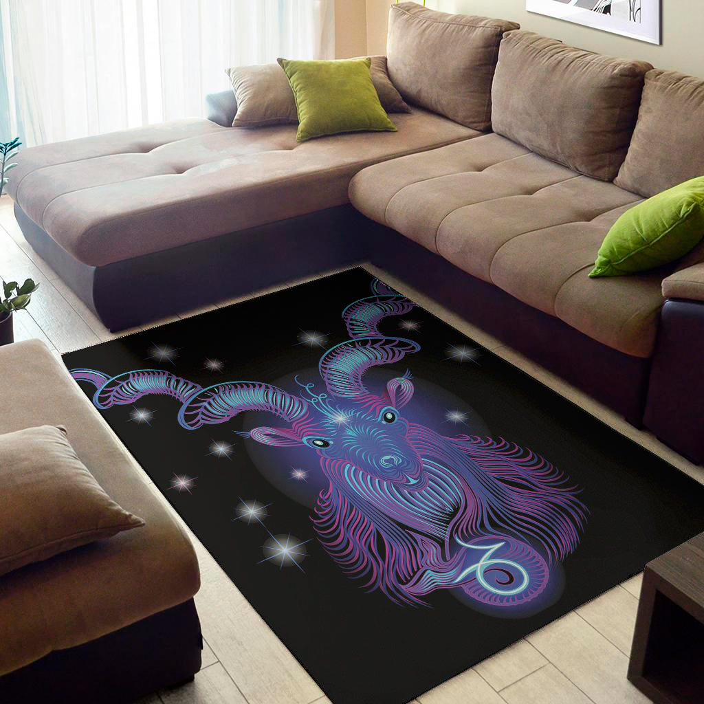 Dark Capricorn Zodiac Sign Print Area Rug