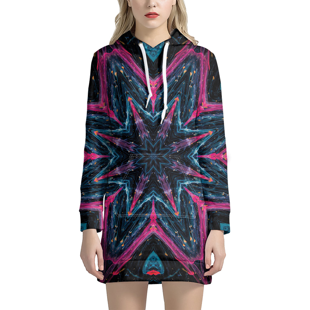 Dark Cloud Kaleidoscope Print Women's Pullover Hoodie Dress