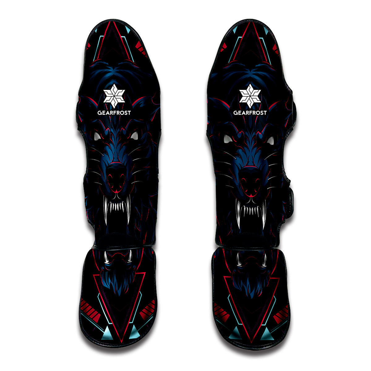 Dark Geometric Wolf Print Muay Thai Shin Guards