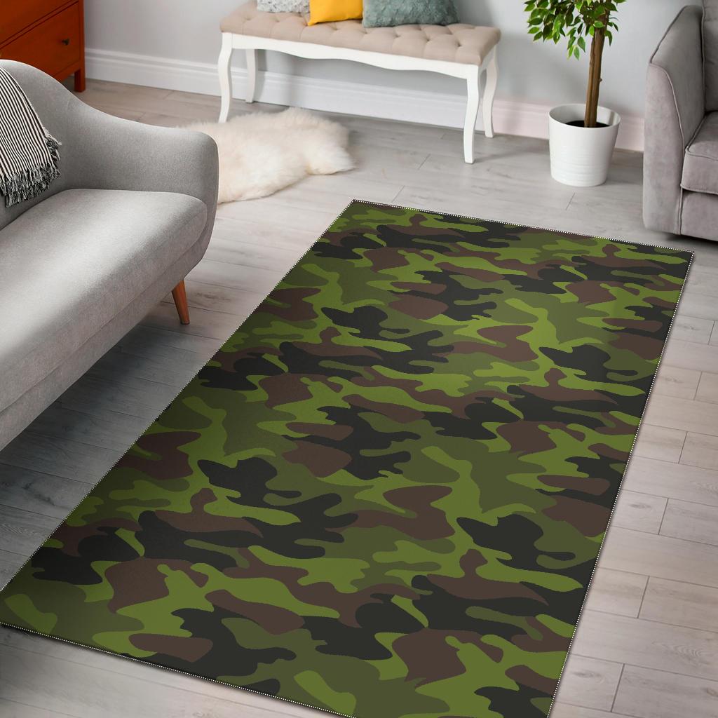 Dark Green And Black Camouflage Print Area Rug