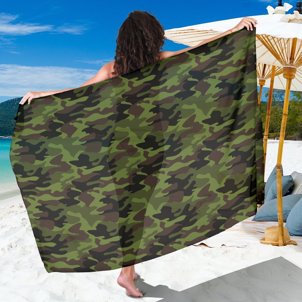 Dark Green And Black Camouflage Print Beach Sarong Wrap