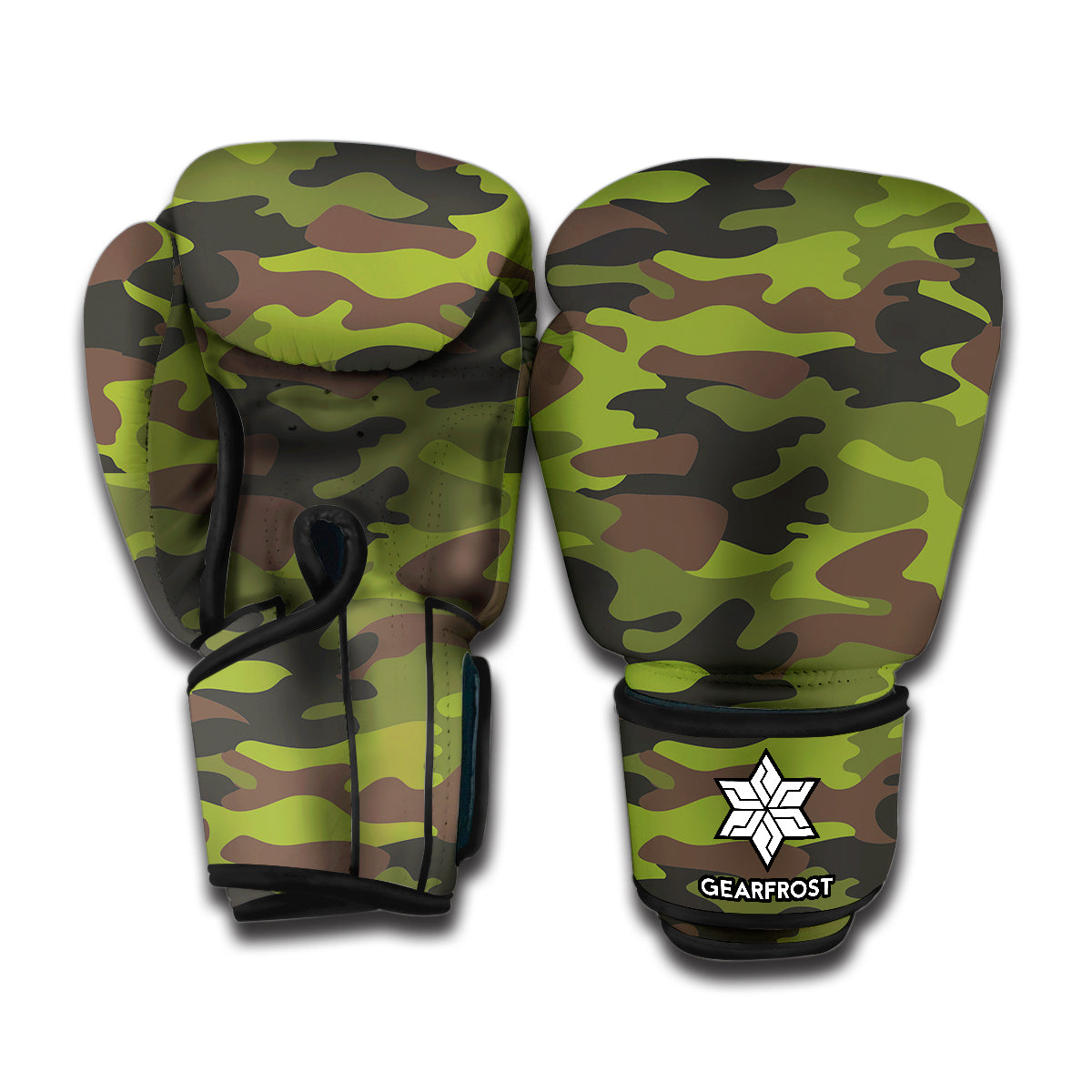 Dark Green And Black Camouflage Print Boxing Gloves