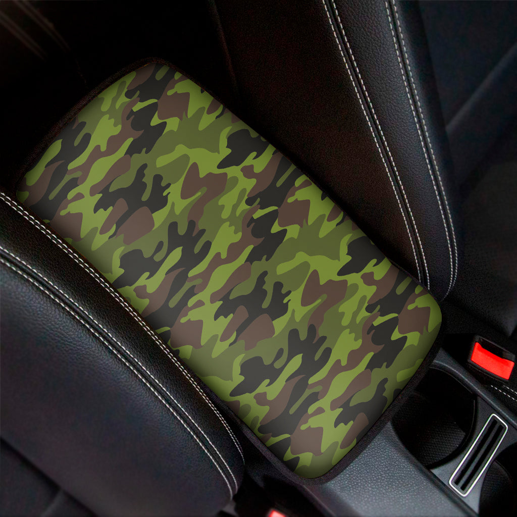 Dark Green And Black Camouflage Print Car Center Console Cover