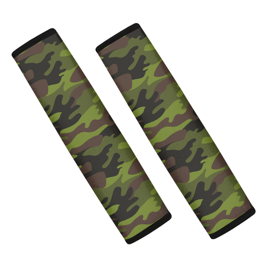 Dark Green And Black Camouflage Print Car Seat Belt Covers