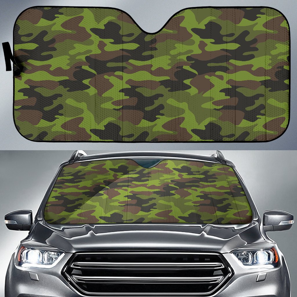 Dark Green And Black Camouflage Print Car Sun Shade