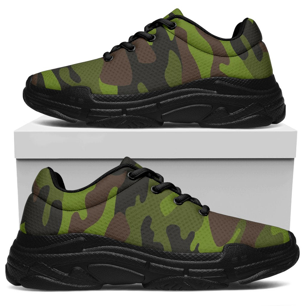 Dark Green And Black Camouflage Print Chunky Sneakers