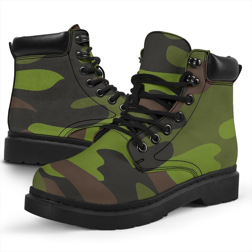 Dark Green And Black Camouflage Print Classic Boots