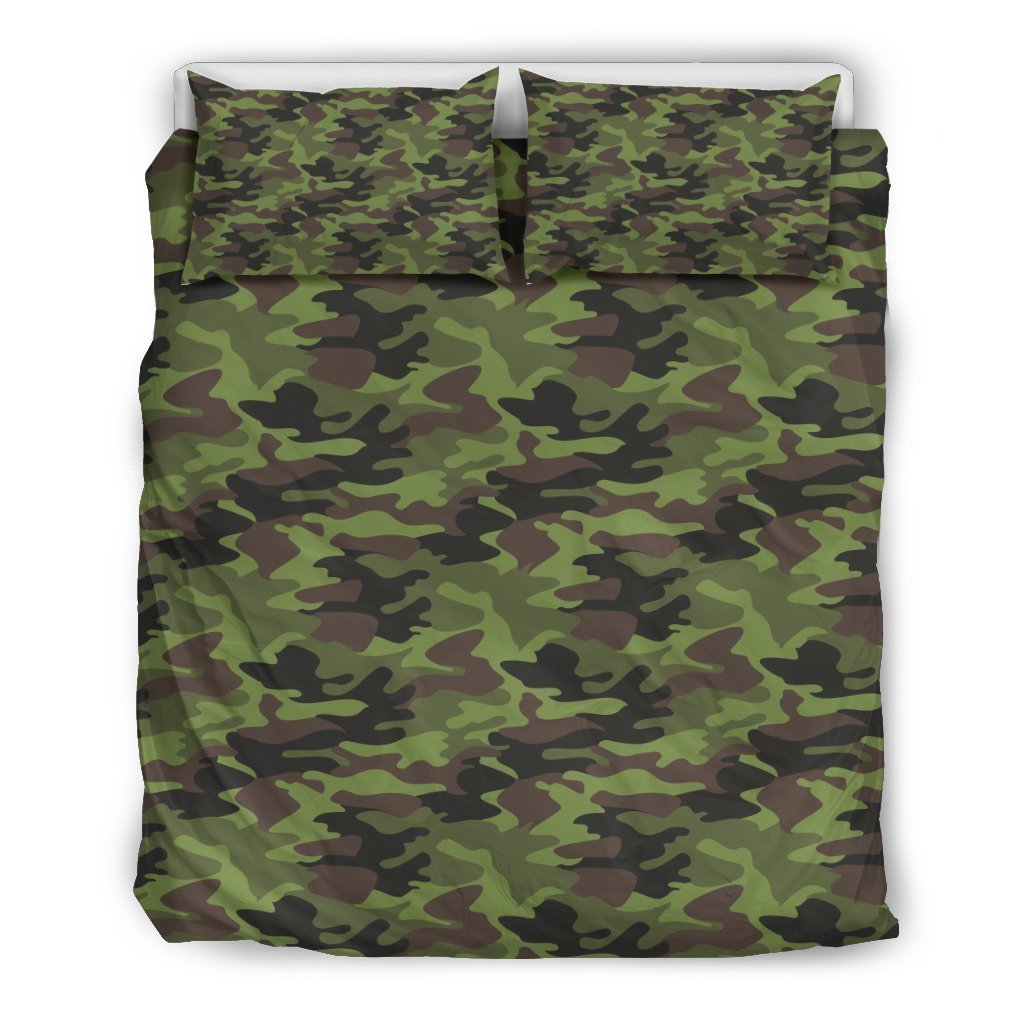 Dark Green And Black Camouflage Print Duvet Cover Bedding Set