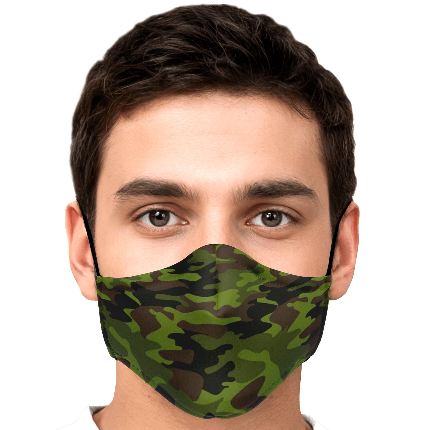 Dark Green And Black Camouflage Print Face Mask