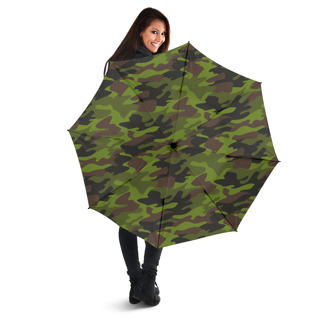 Dark Green And Black Camouflage Print Foldable Umbrella