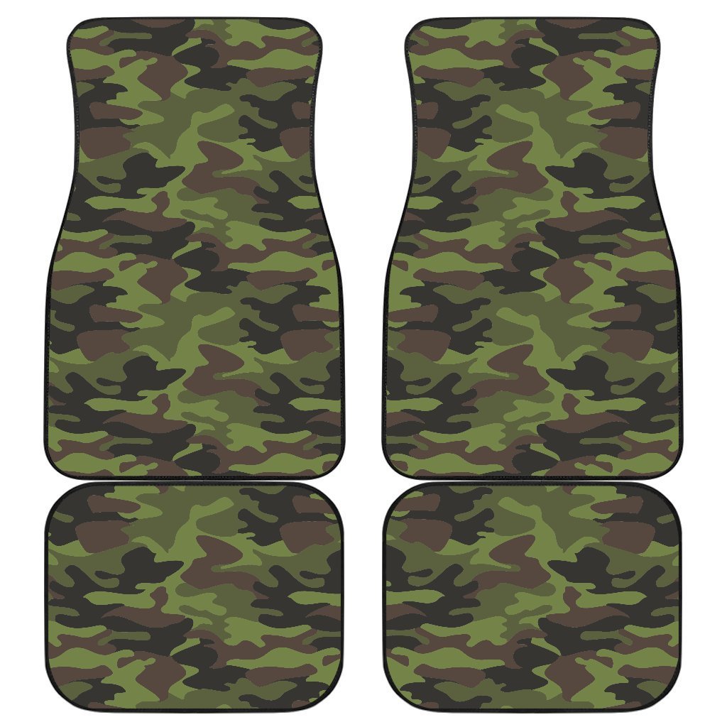 Dark Green And Black Camouflage Print Front and Back Car Floor Mats