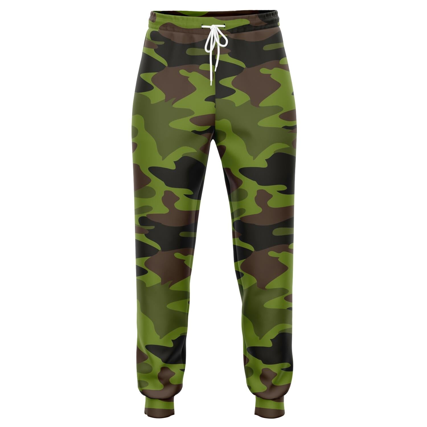 Dark Green And Black Camouflage Print Jogger Pants