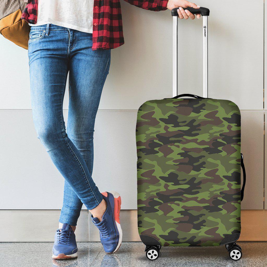 Dark Green And Black Camouflage Print Luggage Cover