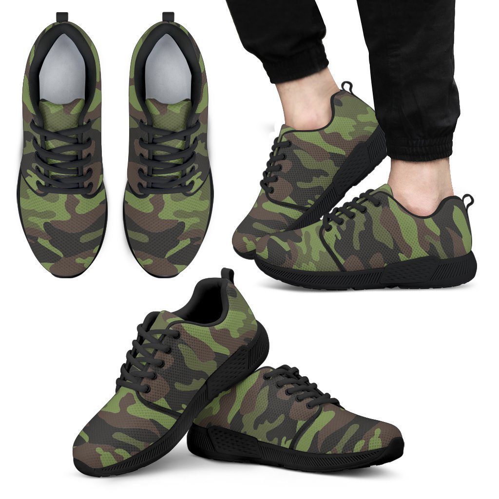 Dark Green And Black Camouflage Print Men's Athletic Shoes