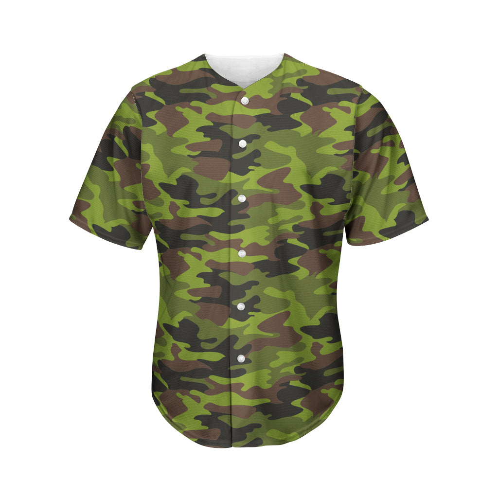 Dark Green And Black Camouflage Print Men's Baseball Jersey