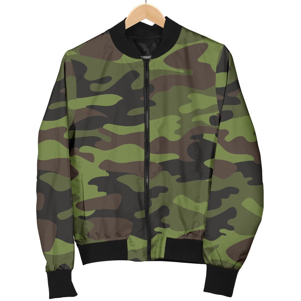 Dark Green And Black Camouflage Print Men's Bomber Jacket