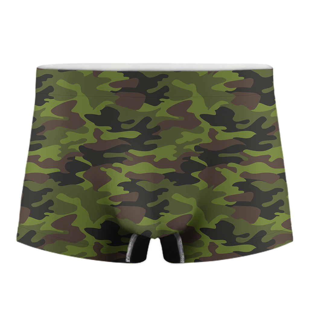 Dark Green And Black Camouflage Print Men's Boxer Briefs