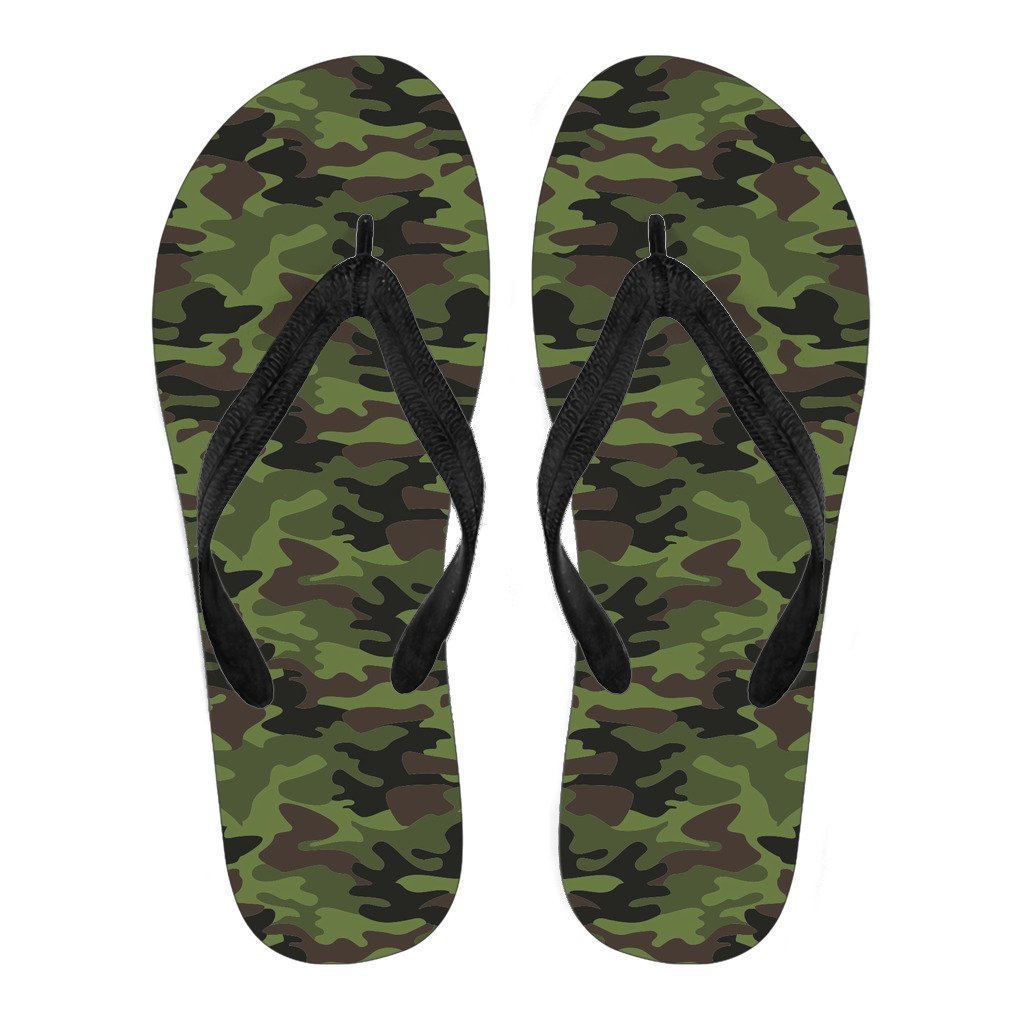 Dark Green And Black Camouflage Print Men's Flip Flops