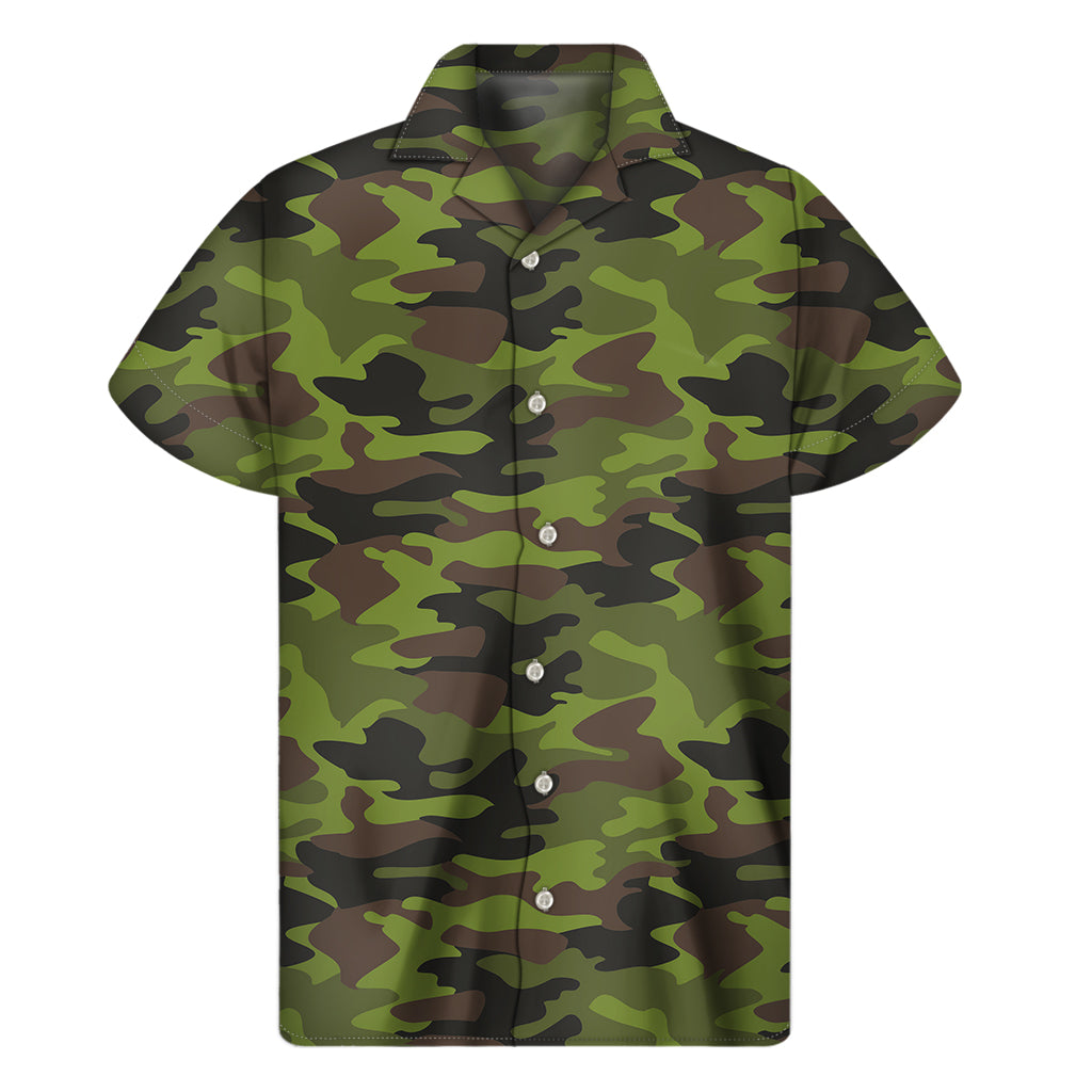 Dark Green And Black Camouflage Print Men's Short Sleeve Shirt