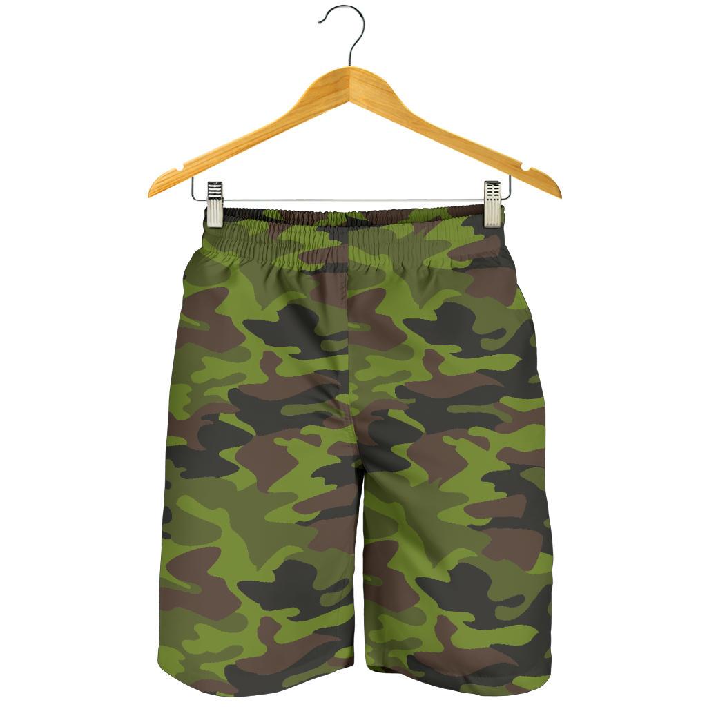 Dark Green And Black Camouflage Print Men's Shorts