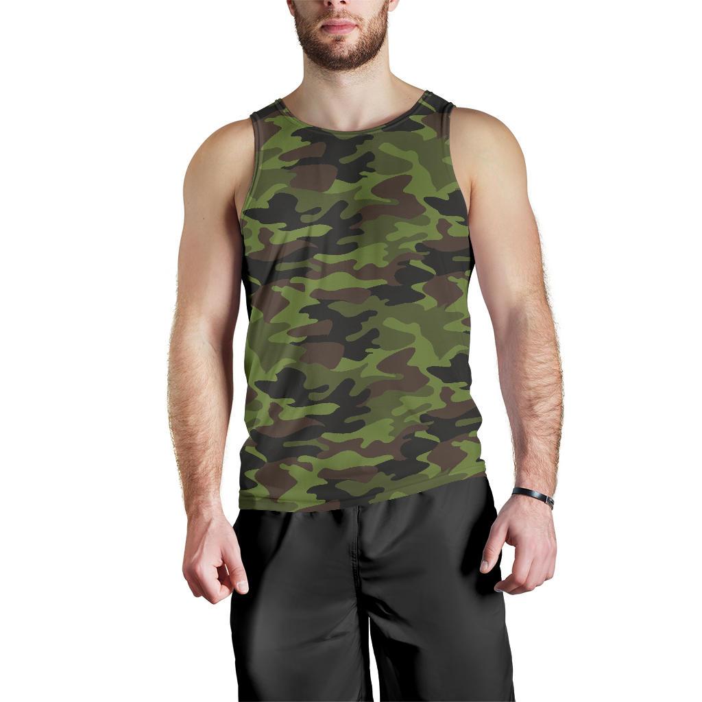 Dark Green And Black Camouflage Print Men's Tank Top