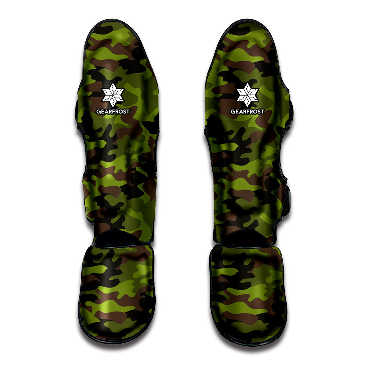 Dark Green And Black Camouflage Print Muay Thai Shin Guards