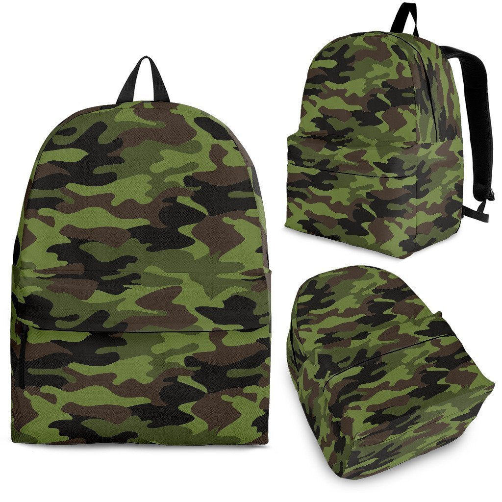 Dark Green And Black Camouflage Print School Backpack