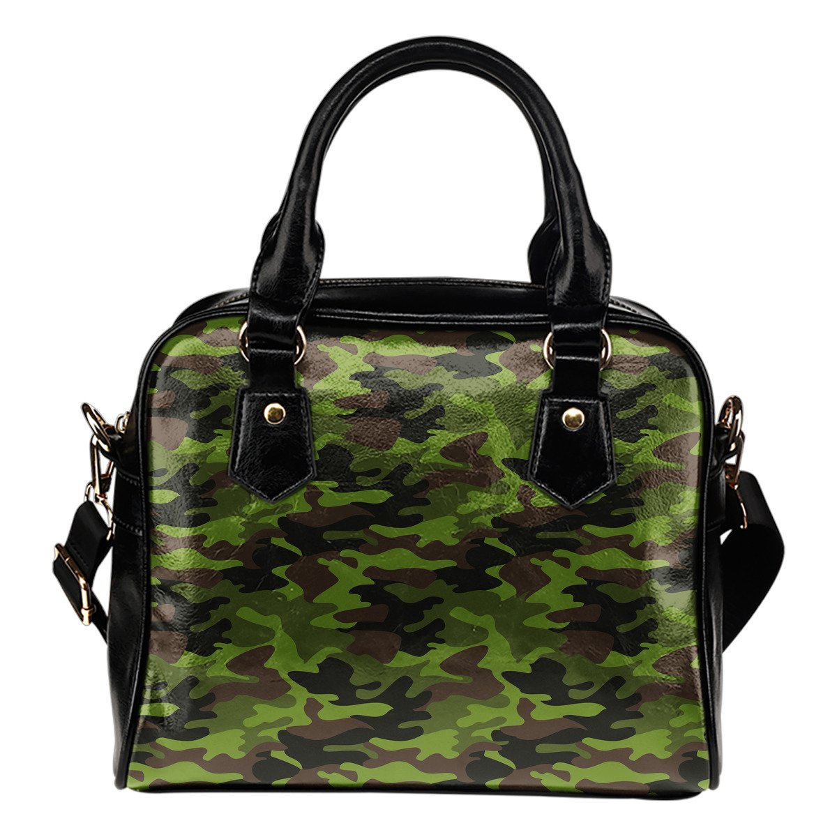 Dark Green And Black Camouflage Print Shoulder Handbag