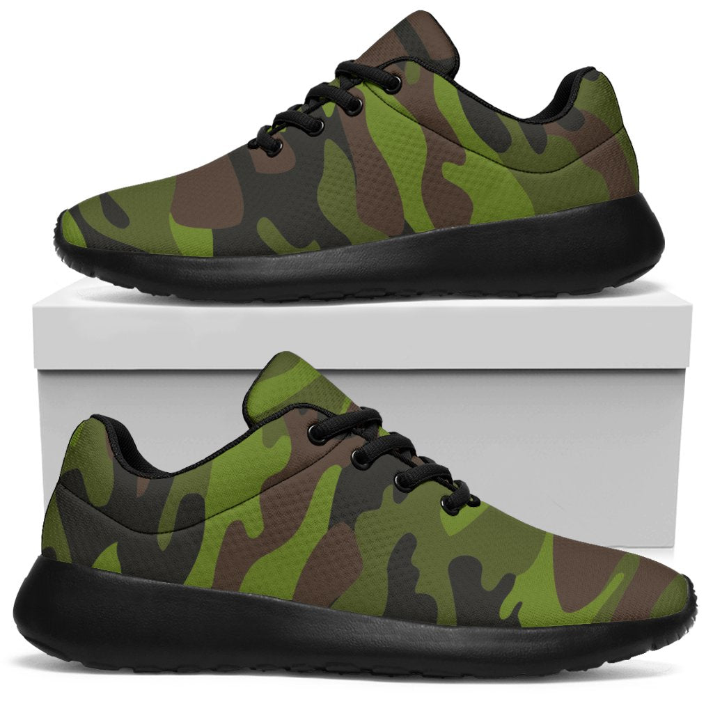 Dark Green And Black Camouflage Print Sport Sneakers