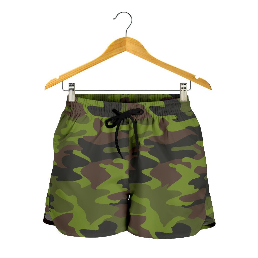 Dark Green And Black Camouflage Print Women's Shorts