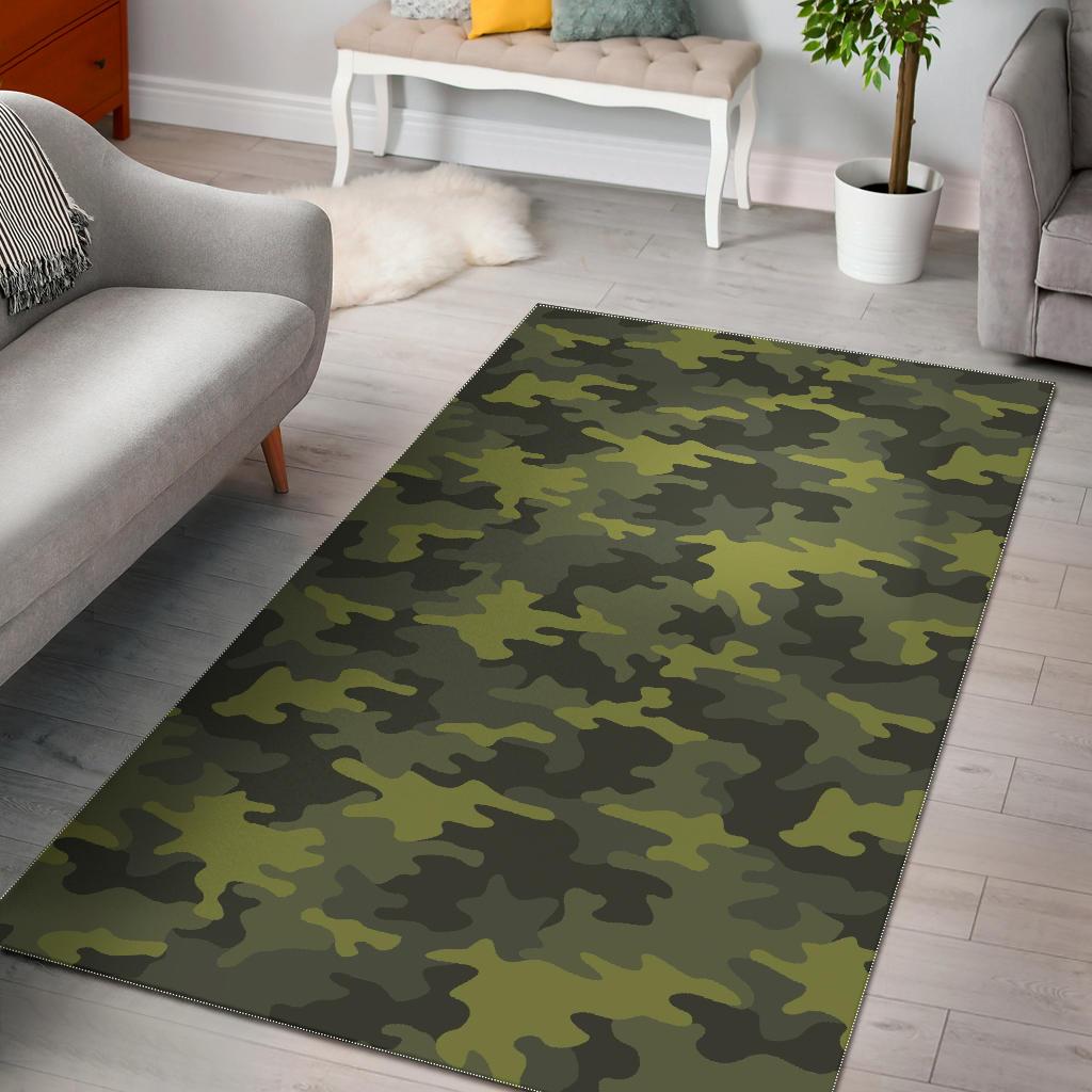 Dark Green Camouflage Print Area Rug