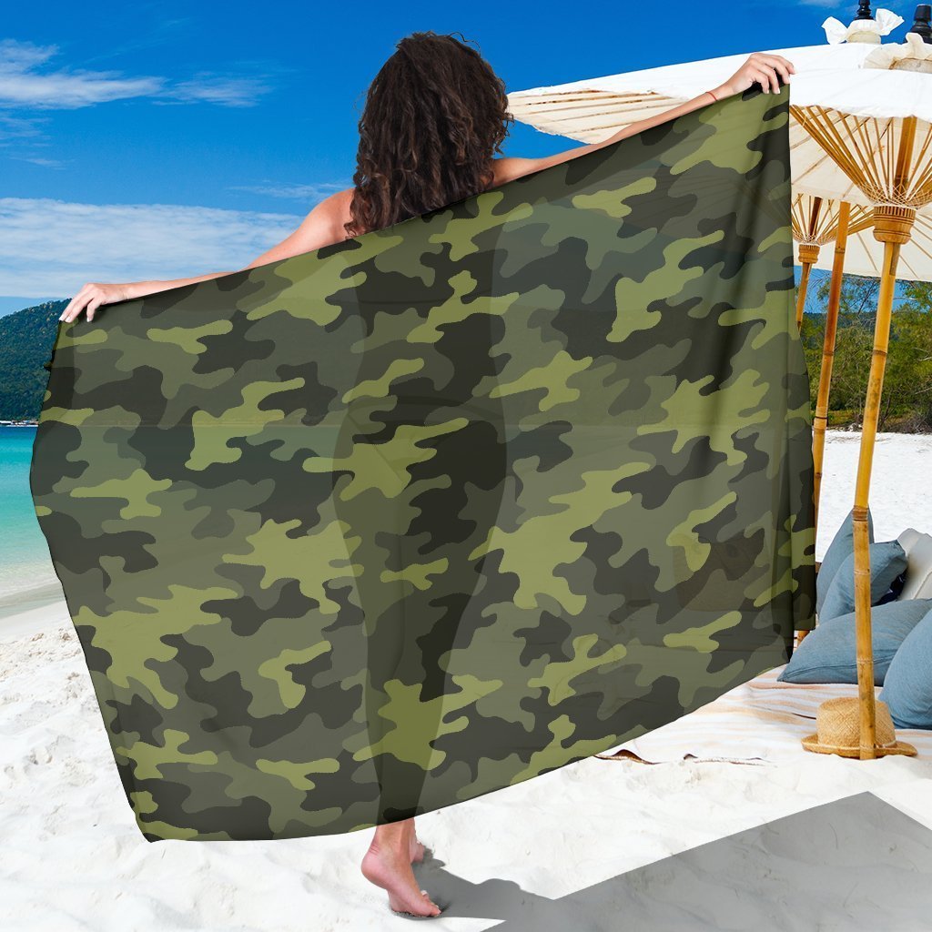 Dark Green Camouflage Print Beach Sarong Wrap